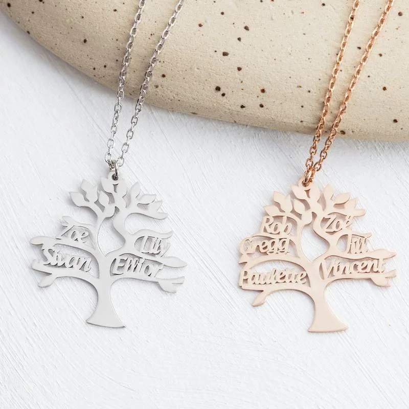 Tree of Life Pendant Necklace Personalized Family Member Name Stainless Steel Customized Product Jewelry Choker Gift for Parents