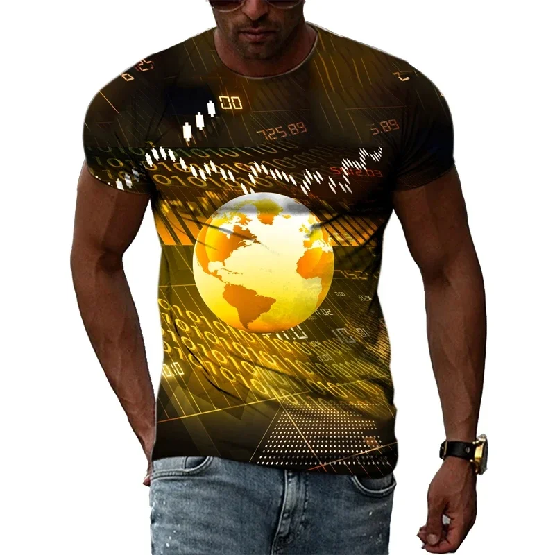 New Men's T-shirt Science Fiction Striped 3D Printed Men's Short Sleeved Fashionable T-shirt Street Trend Oversized Sports Top image 5