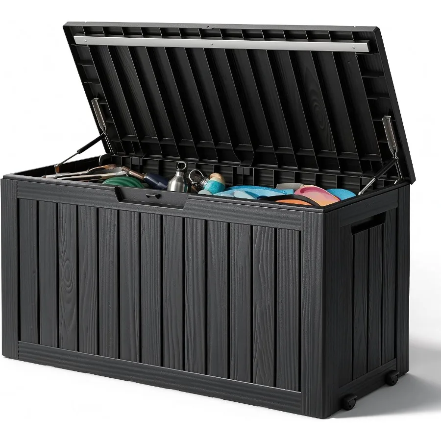 90 Gal Deck Box, Waterproof Resin Outdoor Storage Gas Lift, Lockable