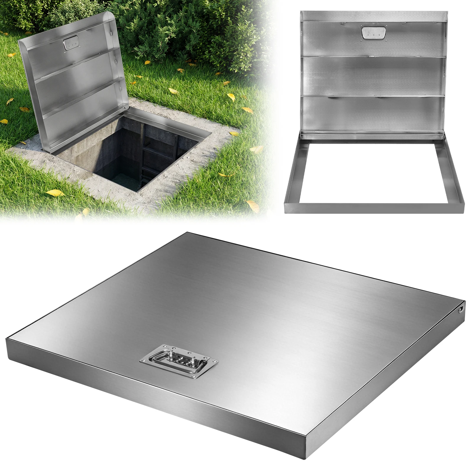 

Крышка люка из нержавеющей стали с ручкой, сверхпрочная металлическая инспекционная крышка для подвалов/помещений под полом/патио/двора