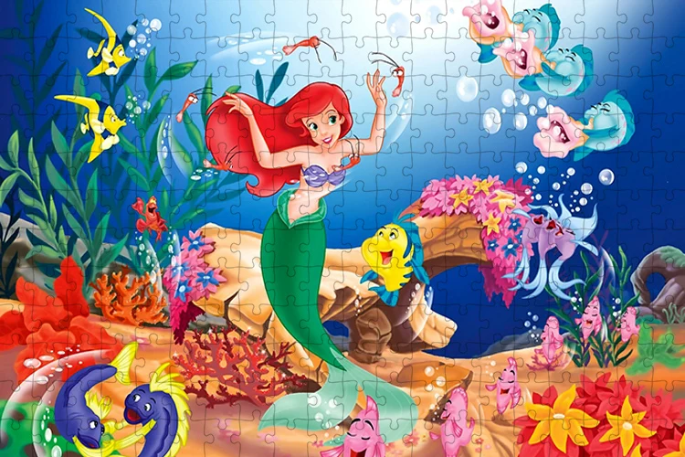 Disney Mermaid Princess Cartoon Brain Burning Puzzle, Jogo infantil, Decoração de feriado, 300, 500, 1000