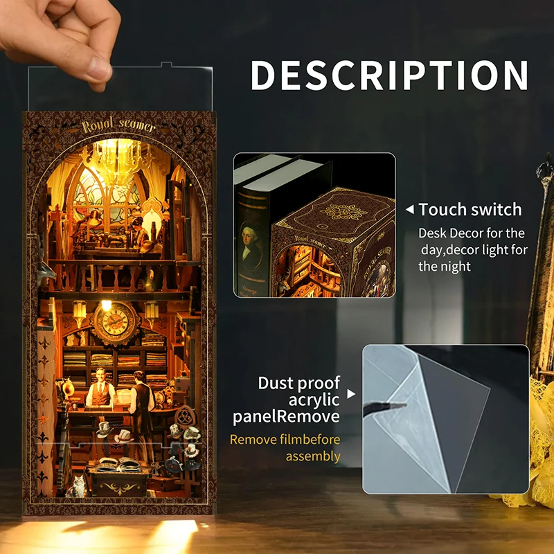 Meistverkauftes Montiertes Nook Book DIY Bibliotheks-Dekorationsset Maßgefertigtes 3D Holzhaus DIY Book Nook Kit Bücherregal-Set DIY Book Nook