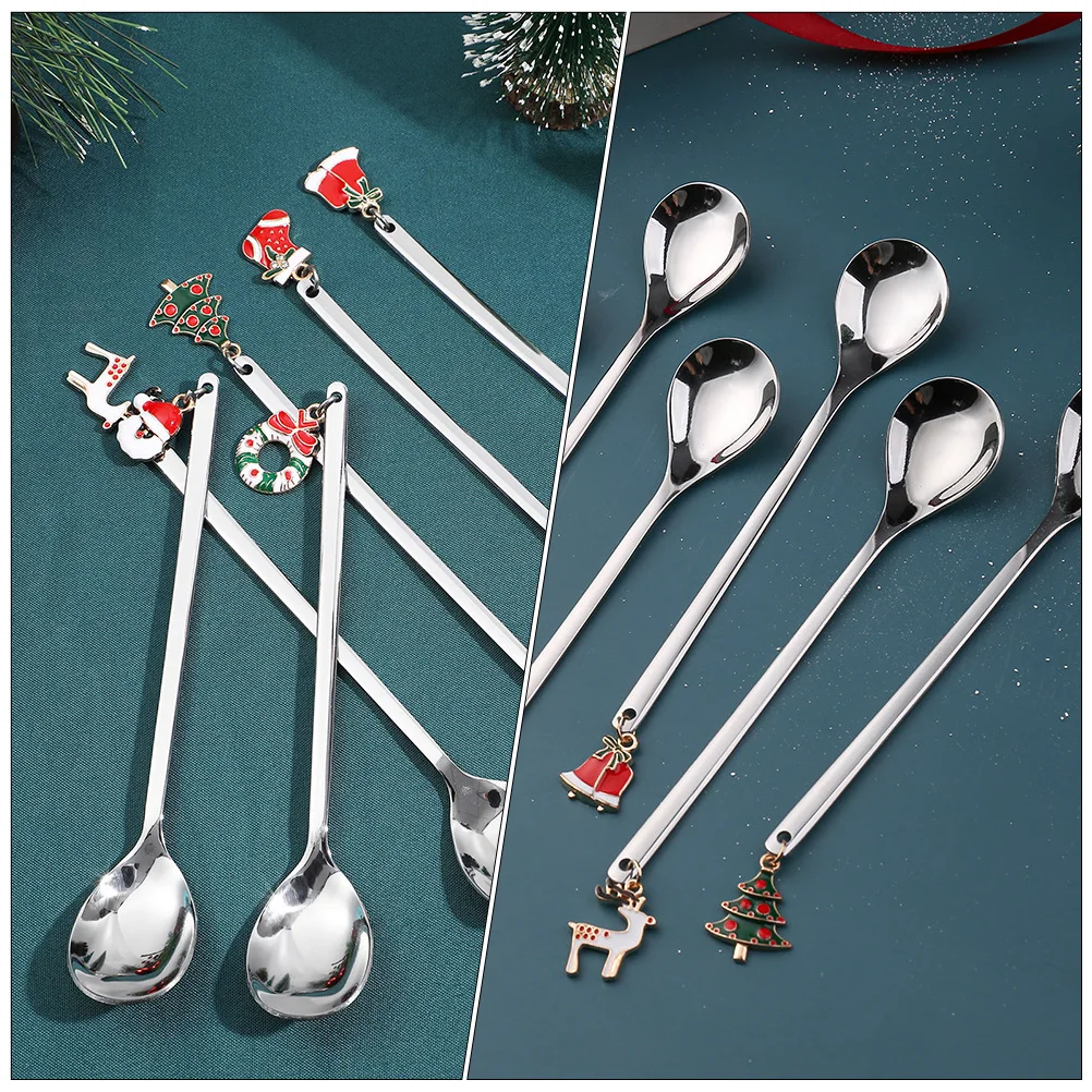 

Christmas Coffee Spoons Ice Cream Forks Stainless Steel Kitchen Supplies Tableware Set Practical Holiday Style