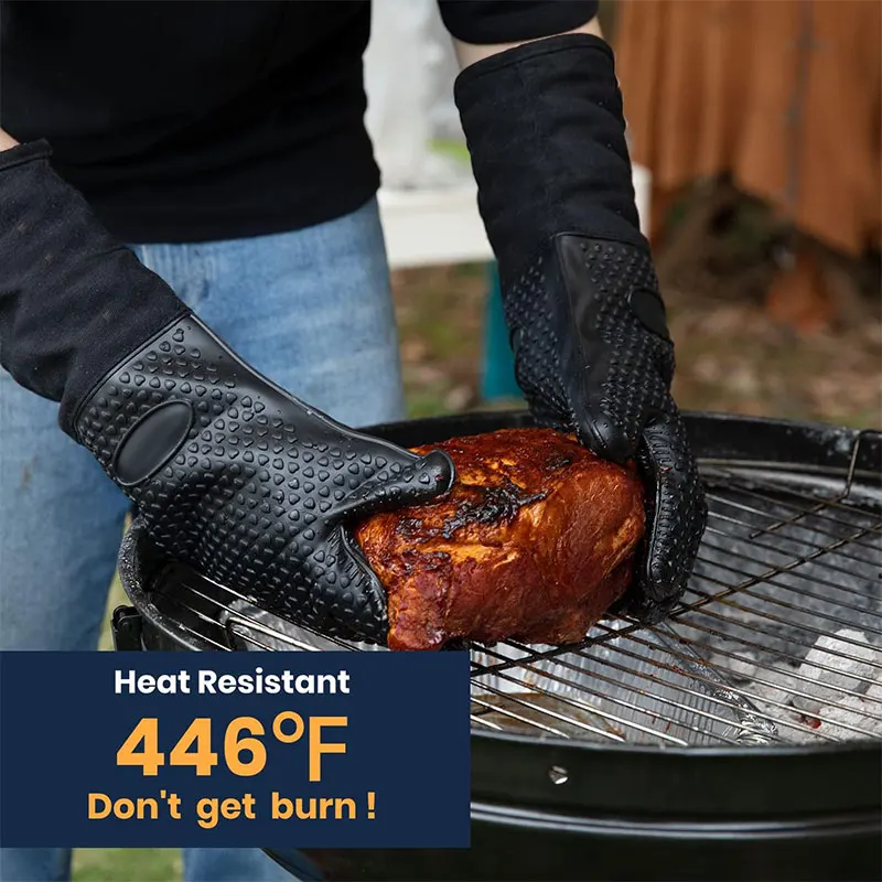 Manoplas de horno de silicona profesionales Extra largas, guantes con forro acolchado, duraderos, resistentes al calor, para parrilla, herramientas para hornear