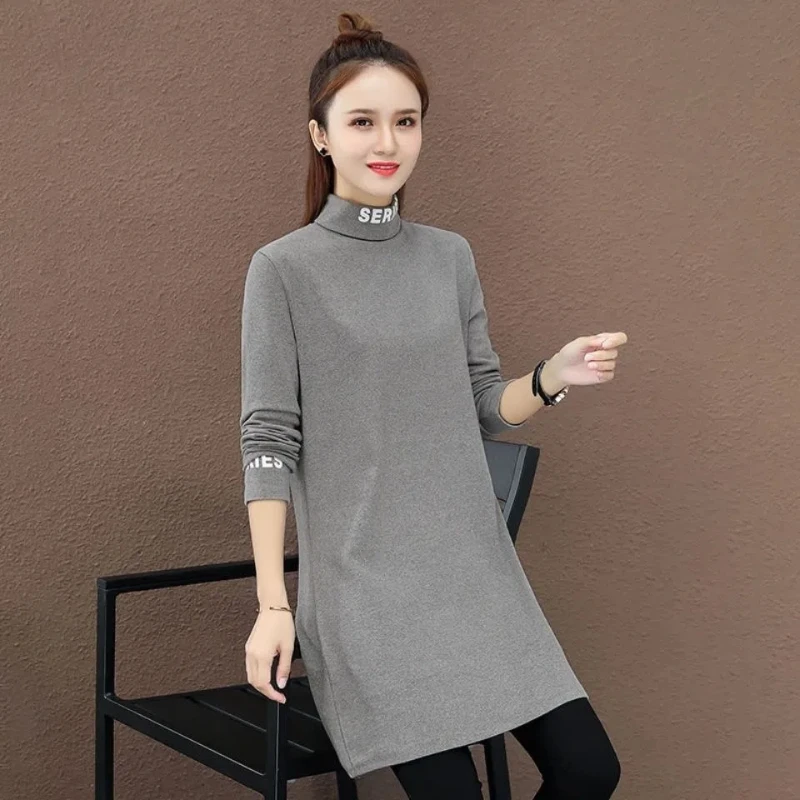 

New Simplicity All-match Casual Bottoming Shirt Autumn Winter Loose Solid Fashion T Shirt Tops Vintage Office Women Clothing