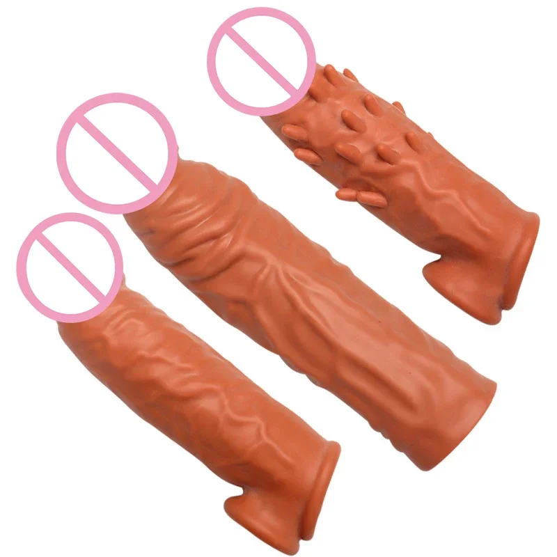 3 Types Penis Extender Sleeve Penis Enlargement Adult Sex Toys for Men Double-Lock Cock Ring Thicken Condoms Sex Products