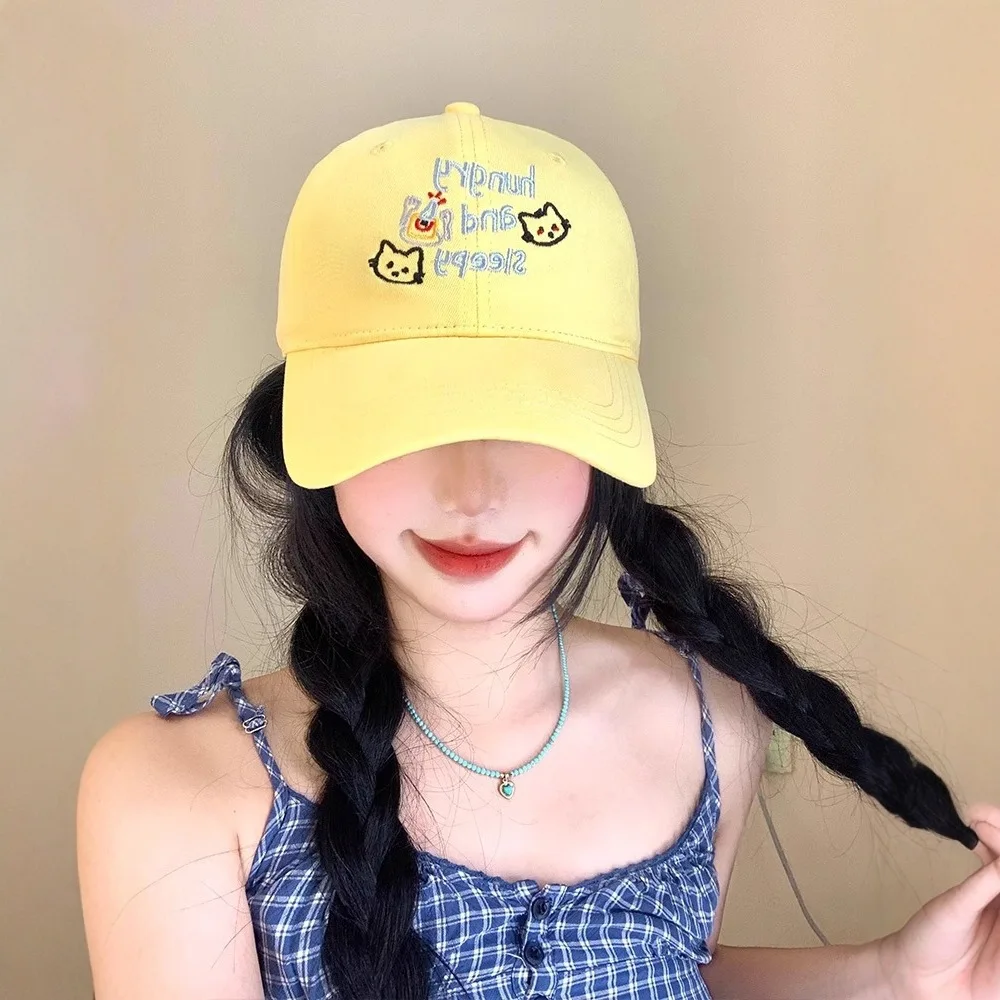 

Cat Letter Embroidery Baseball Cap Female Summer Wide Brim Showing Face Small Peaked Cap Big Head Circumference Sun Hat