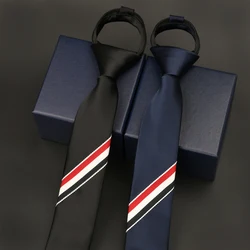 Elegant Korean Style Wedding Tie 5cm Wide Three Color Striped Business Tie Groomsmen Tie with Gift Box Luxury Silk Tie