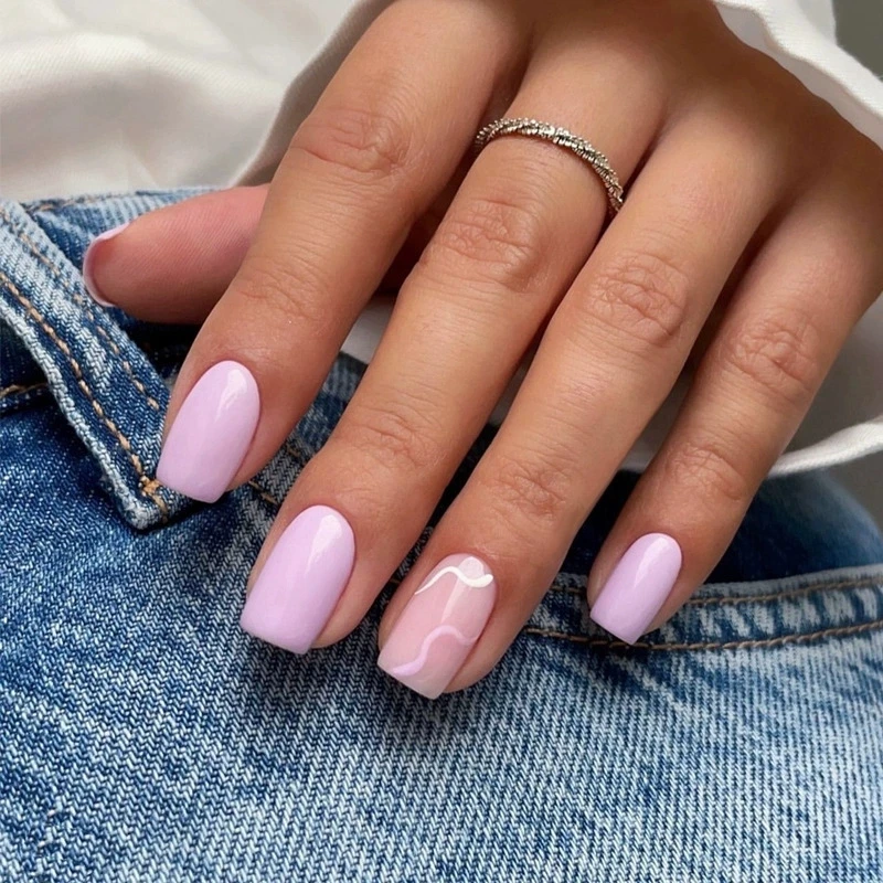 24 Pack Mint Green French Tip Almond Press On Nails Nude Base Glossy Coffin Almond False Nails Reusable Nail For Daily Party view 5