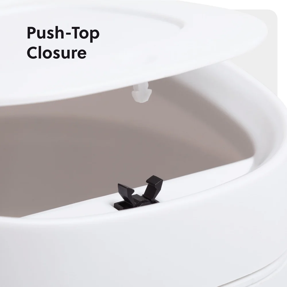 سلة مهملات صغيرة مدمجة، سلة مهملات للمكتب الداخلي، تصميم دائري، إغلاق علوي، خفيف الوزن، سعة 2 لتر، حرفة حمام مثالية للسيارة #4