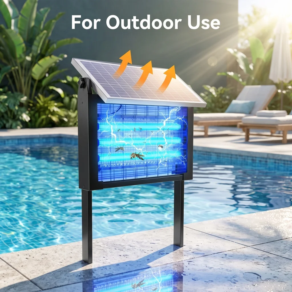 Solar Mosquito Killer Lamp B Model 10W Rotatable Monocrystalline Silicon Solar Panel 3000mAh Battery Smart Light Control 3 Tubes Design Waterproof Outdoor Bug Zapper With Ground Stakes For Garden Yard Patio Farm