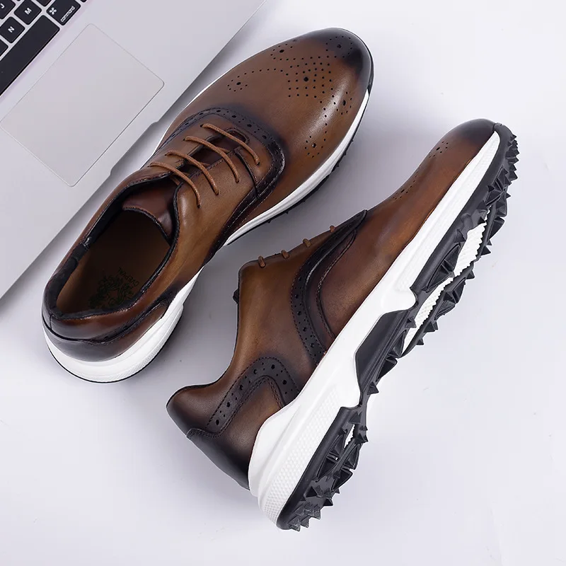 Mens Brogue Shoes Brown Color Carved Gentleman Genuine Leather Shoes Vintage Style Wedding Business Shoes Man Dress Shoes