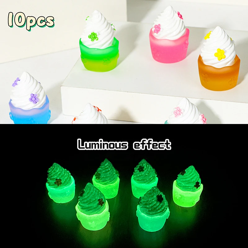 10Pcs/Set Mini Noctilucent Ice Cream Cups Miniature Model Pretend Play Mini Food Doll Accessories Fit Play House Toy Dollhouse