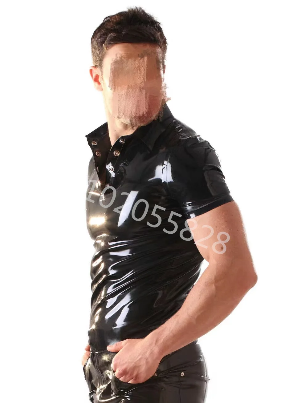 Natural Latex Men Short Sleeves T-Shirt Sexy Men's Latex Top Pure Rubber T-shirt Rubber Male Polo Shirt