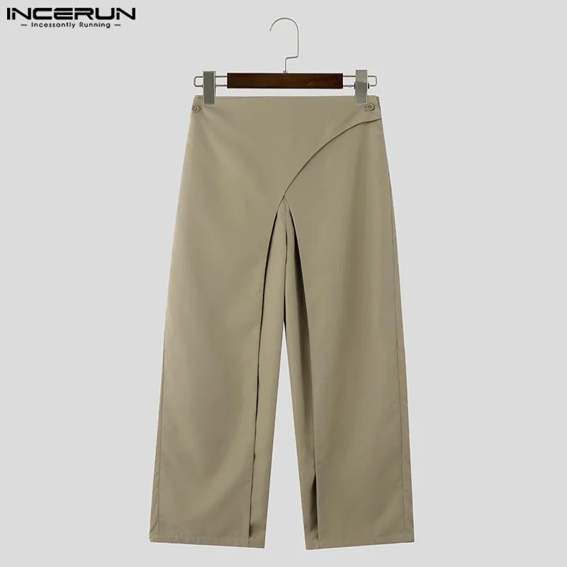 INCERUN 2024 pantalones lisos con estilo para hombre, pantalones con diseño cruzado Vertical, pantalones informales para hombre, pantalones largos sencillos de cintura media que combinan con todo, S-5XL