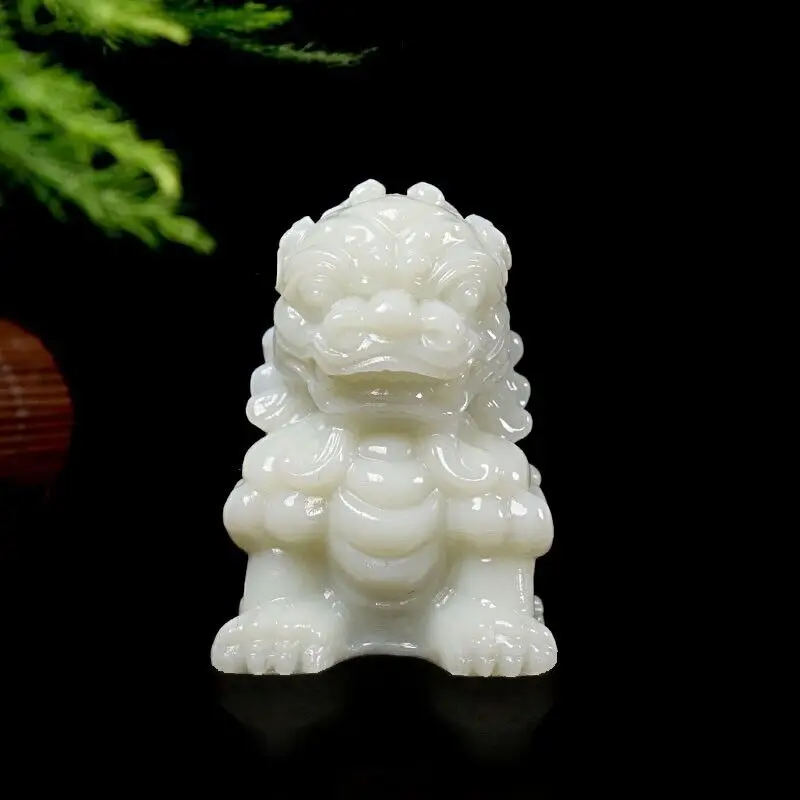 Chinese Natural Hetian Jade Hand-Carved Exquisite Lion Pendants