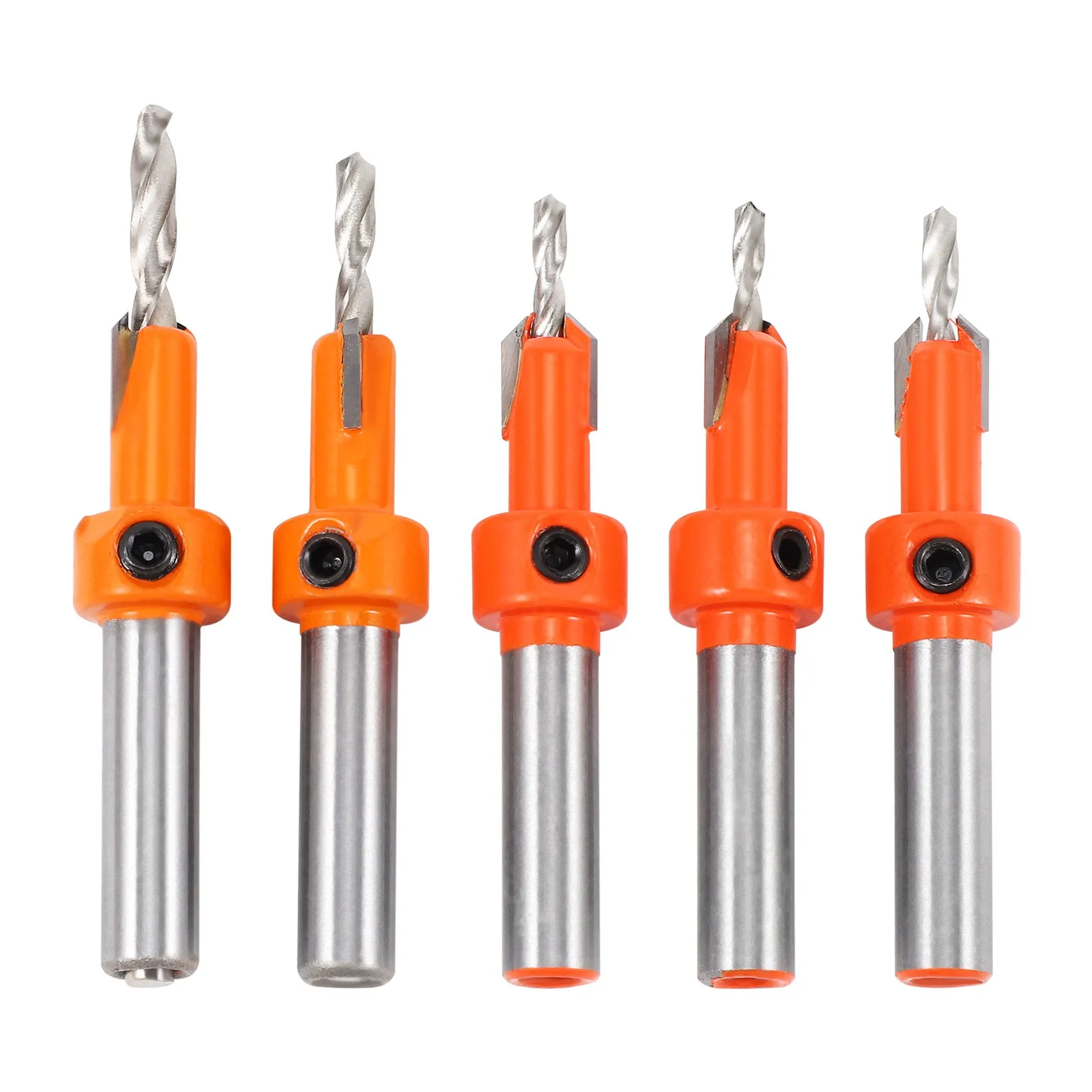 【Limited Offer】5Pcs Wood Hole Drill Bit,8MM Shank Countersink Drill Bit Router Bit,Wood Working Counter Sink Drill Bit Set Screw
