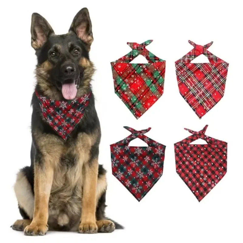 

10pcs Luxury Christmas Plaid Design Cotton Pet Triangle Towel Drool Towel Suitable for Cats and Dogs