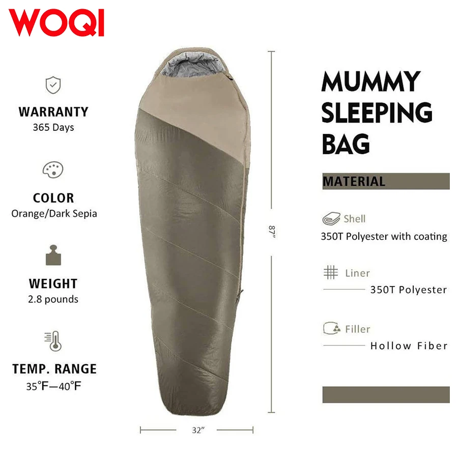 WOQI Winter Season  Filling 400g RDS high-quality down Sleeping Bag with Compression Bag