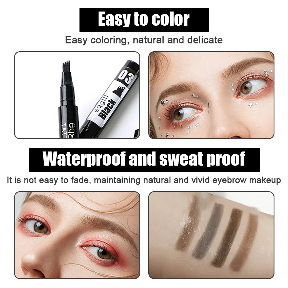 Liquid Eyebrow Pen 4 Points Eyebrow Pen Waterproof Fork Tip Eyebrow Tattoo Pencil Long Lasting Fine Sketch Liquid Brow Pencil