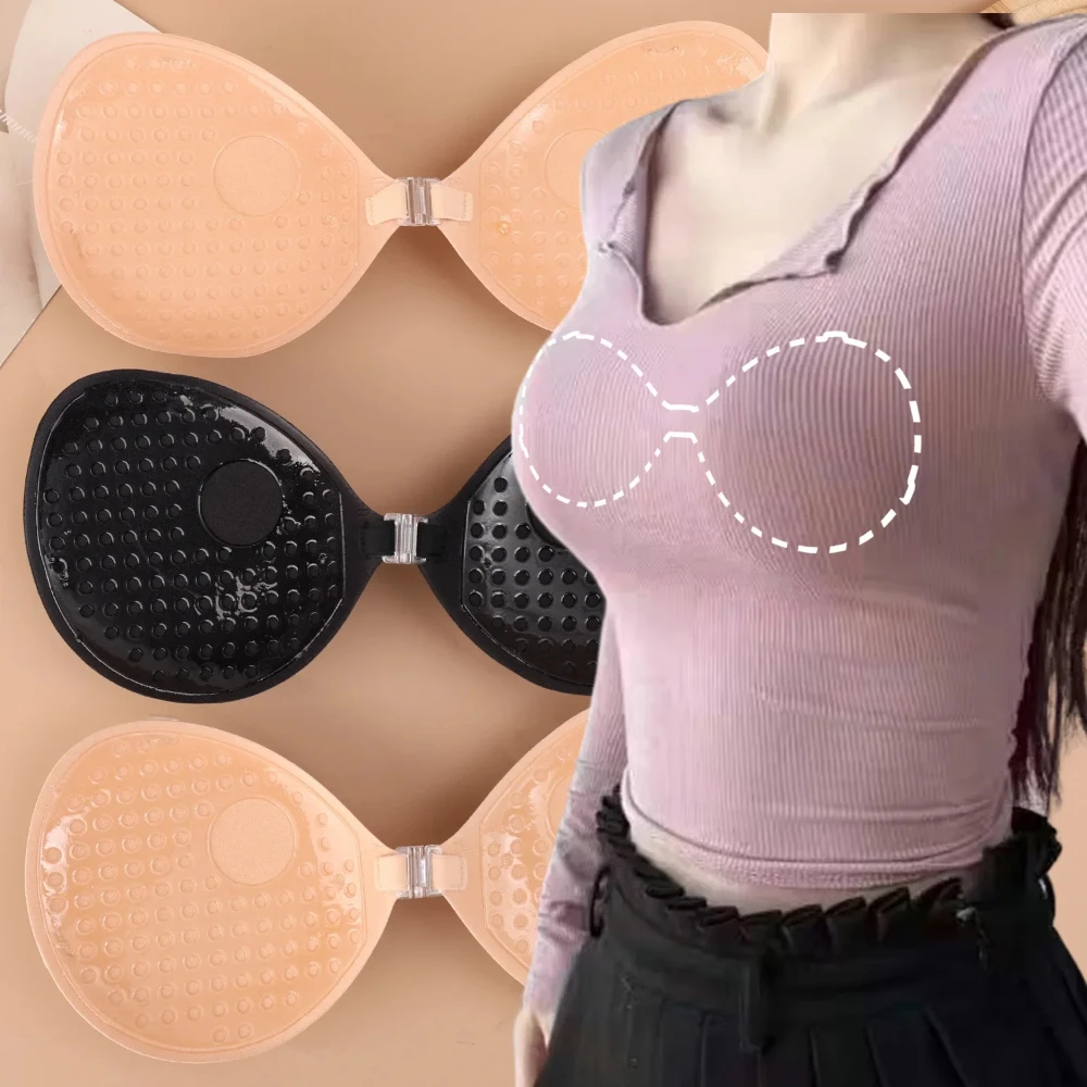 Niewidoczny biustonosz samoprzylepny dla kobiet, grubość 5 cm, bez ramiączek, silikonowy biustonosz podnoszący biust, antypoślizgowe naklejki na biust.