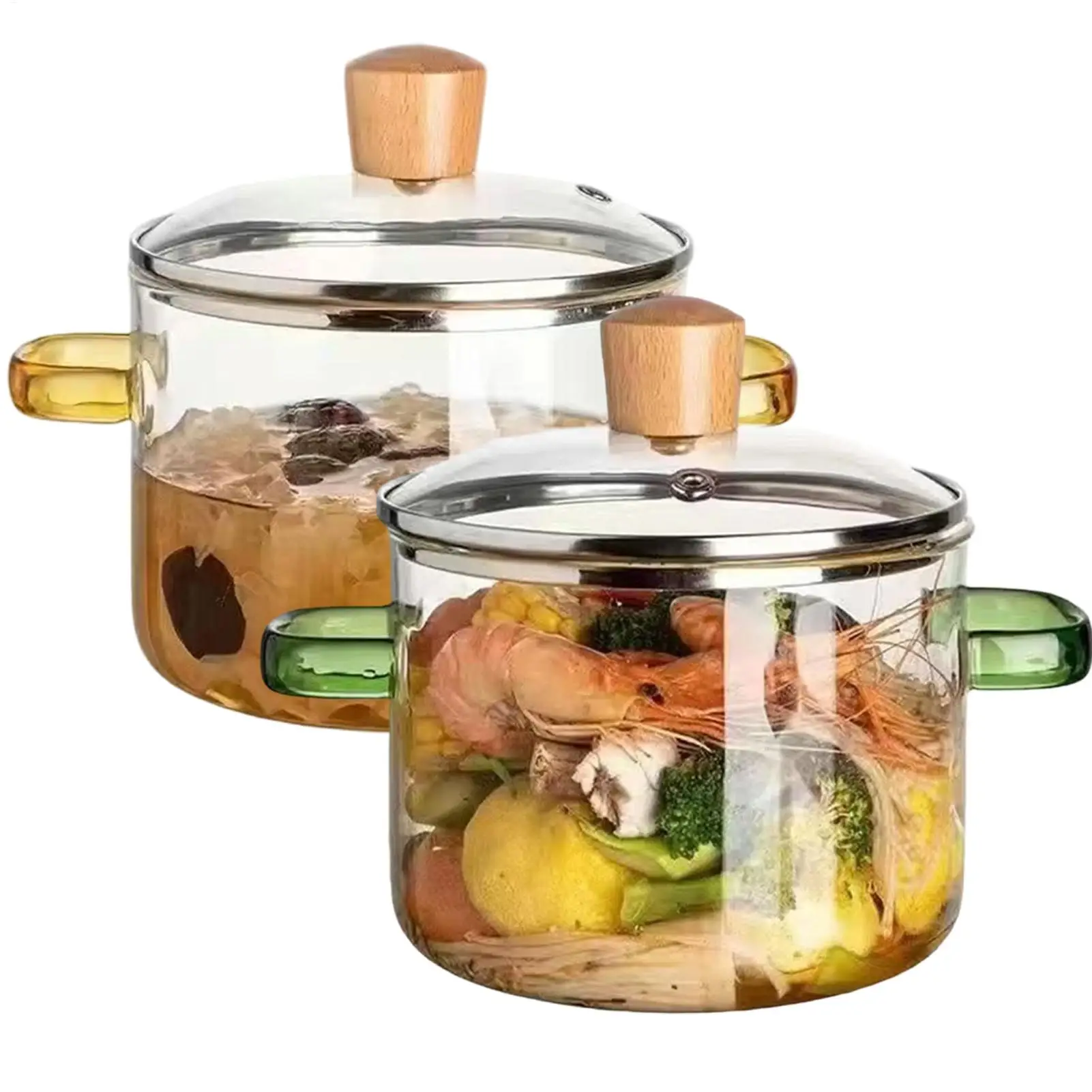 1600ml Glaskochtopf Klar Hitzebeständig Schnellheizend Schmortopf Glaskochgeschirr Gasherd-Topf Hochwertiger Borosilikatglas-Topf