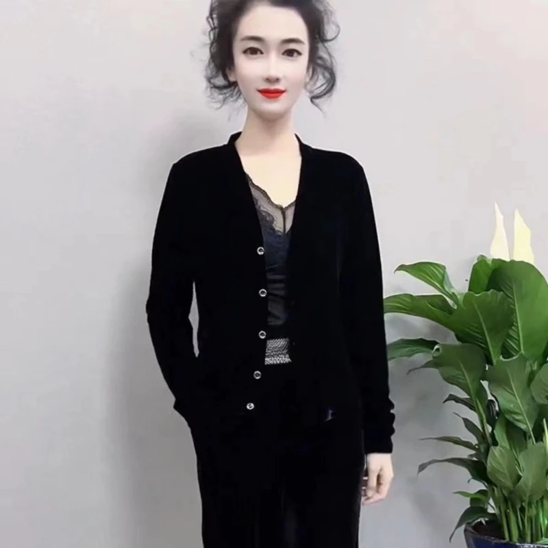New Long Sleeve V Neck Velvet Mujer Chaqueta Slim Moda Elegant Luxury Temperament Trendy Hot Sell Moda Veste Femme