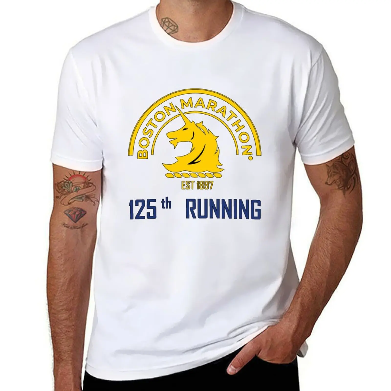 

Boston marathon 125th running T-Shirt man t shirts graphic t shirt custom print T-Shirt