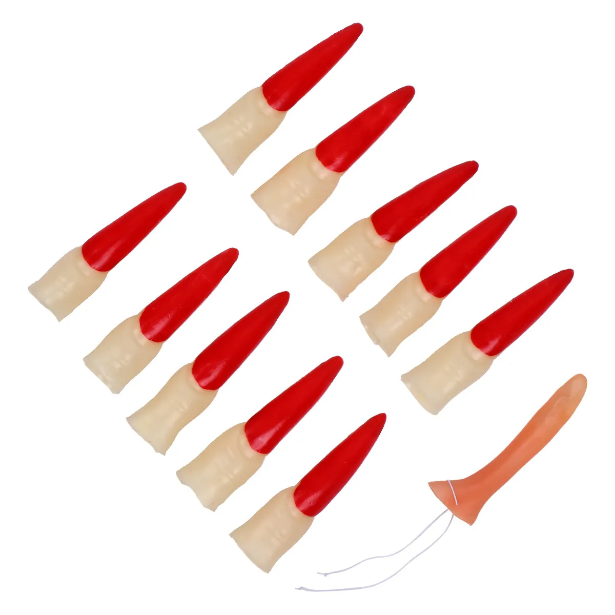 

11Pcs Fake Nose Nail Set Zombie Witch Fingers Long Tip Design Halloween Party Props Role Play Costume Accessories