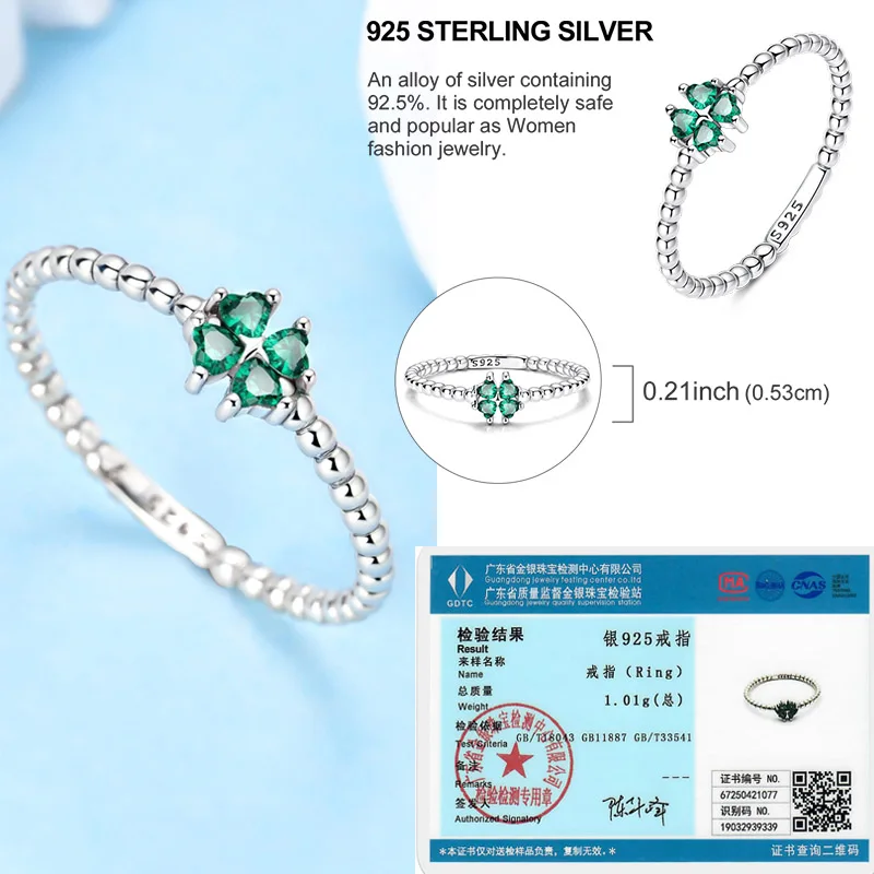 Genuine 925 Sterling Silver Ring Dewdrop Heart-Shaped Clover Ring Women's Jewelry Birthday Anniversary Engagement Gift