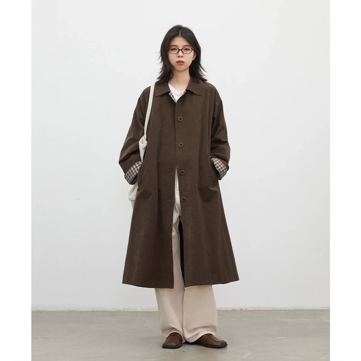 CHIC VEN New Women Long Trench Coat Belt Single-breasted Loose Casual Vintage Female Overcoat Plaid Cuffs Spring Autumn 2026