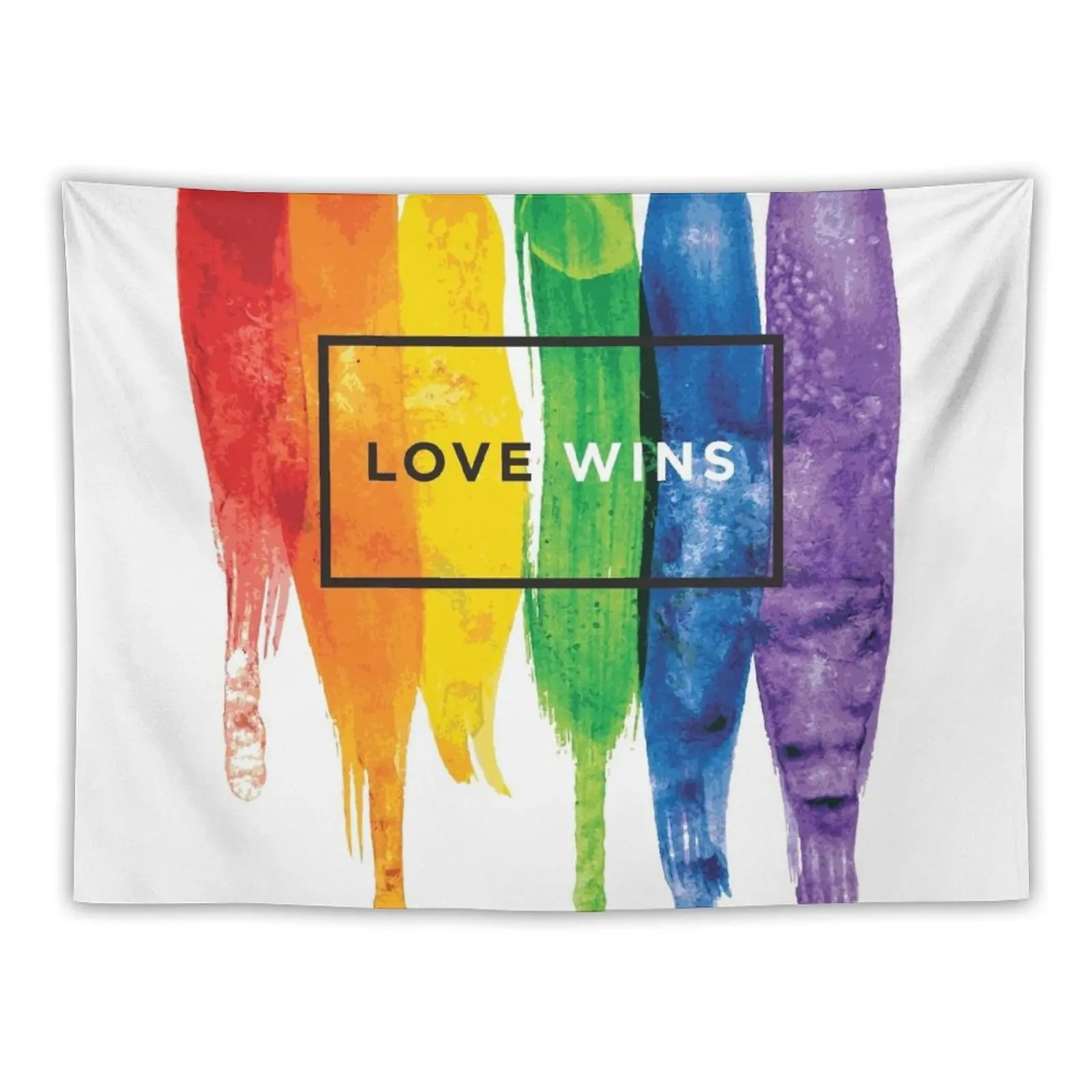 Watercolor LGBT Love Wins Rainbow Paint Typographic Tapestry Room Aesthetic Bedroom Decorations Cute Room Things Tapestry