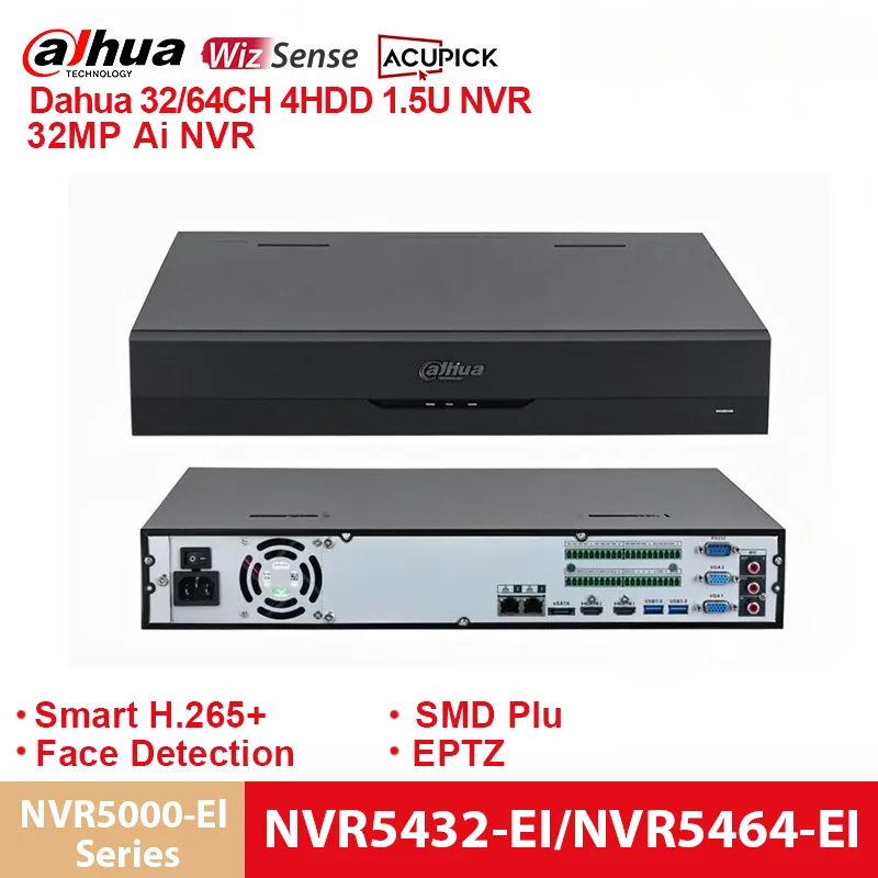 

Dahua NVR5432-EI NVR5464-EI 32CH 64CH WizSense NVR 4HDD AcuPick SMD Plus Max 32MP 4K Smart Ai Camera Security System