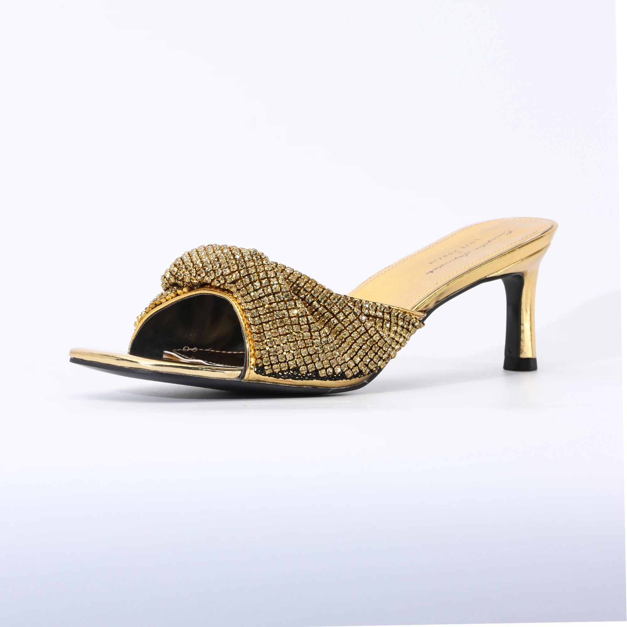 Women's Crystal Slip-On Heel Fashion Sandals Comfortable Outdoor Party Dress Shoes New Design Footwear