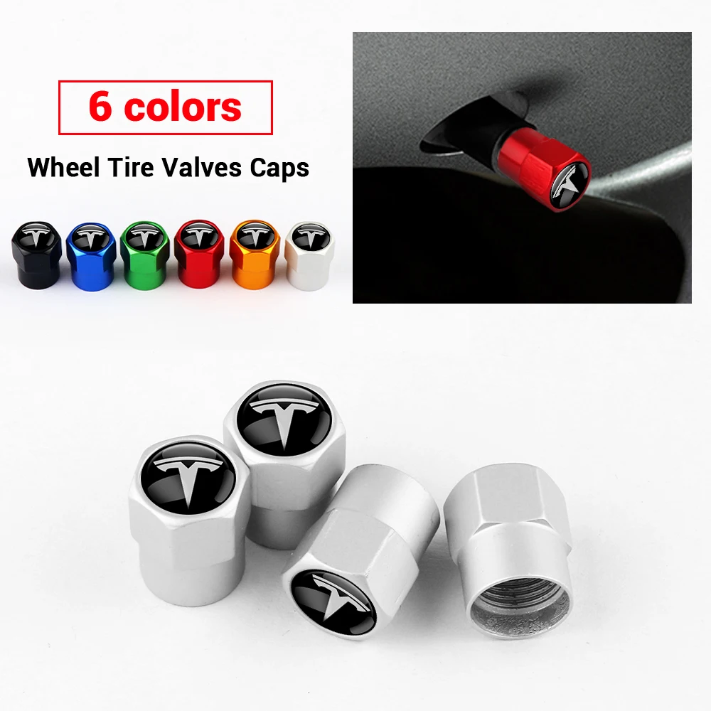 4Pcs Aluminium Alloy Car Wheel Tire Valve Cover Caps Auto Replacement Accessories For Tesla Model 3 Model Y Model S Model X Coil