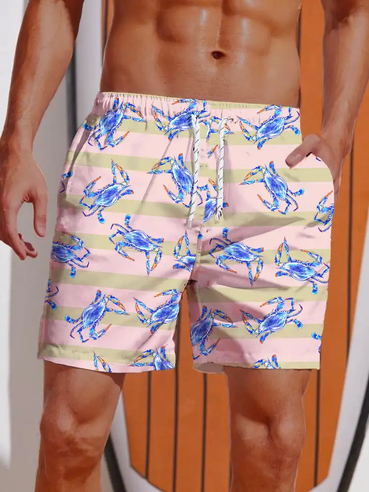 2024 3D Printed Hawaiian Vacation Style Printing Shorts Men's Casual Board Shorts Swim Trunks Drawstring Breathable Short Summer
