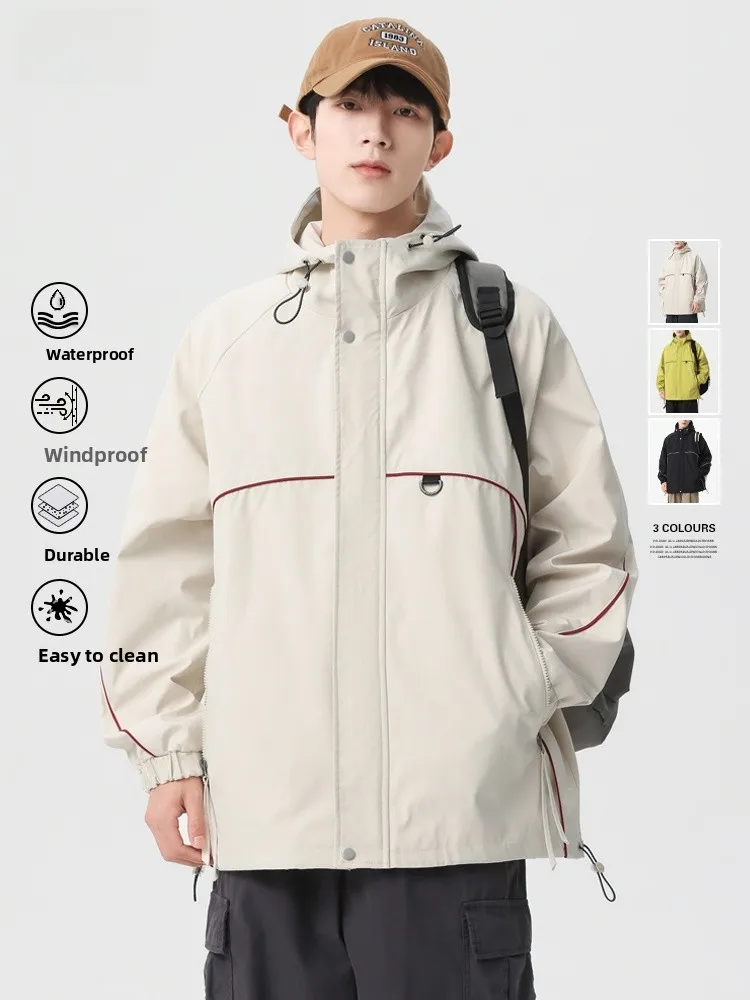 

Мужская уличная повседневная спортивная куртка-ветровка, водонепроницаемая, для весны и осени, для альпинизма, свободного кроя, с декоративной молнией, из полиэстера и нейлона