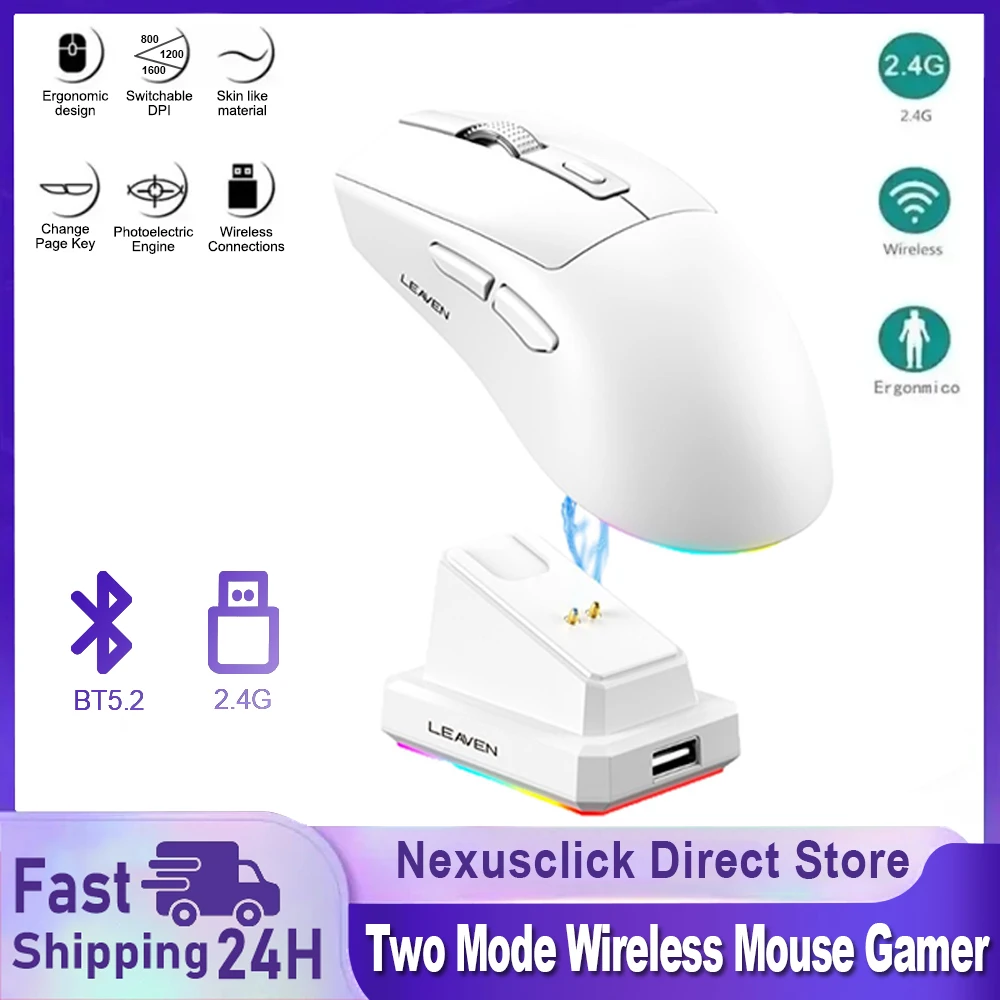 

X3 Two-mode Wireless Gaming Mouse Lightweight with RGB Magnetic Charging Dock Sensor, 2000 DPI, BT/2.4Ghz, Ergonomic,for PC/MAC