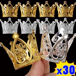 30/1Pcs Gold Crown Cake Topper Mini Pearl Tiara Crown Cupcake Topper For Flower Bouquets Baby Shower Birthday Party Decoration