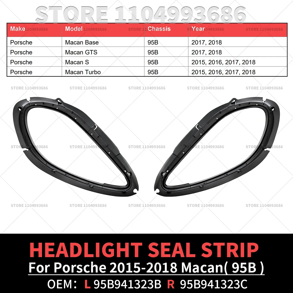 لبورشه 2015 2016 2017 2018 ماكان S توربو GTS (95B) الجبهة العلوي المطاط ختم الشريط طوقا 95B941323B 95B941323C #2