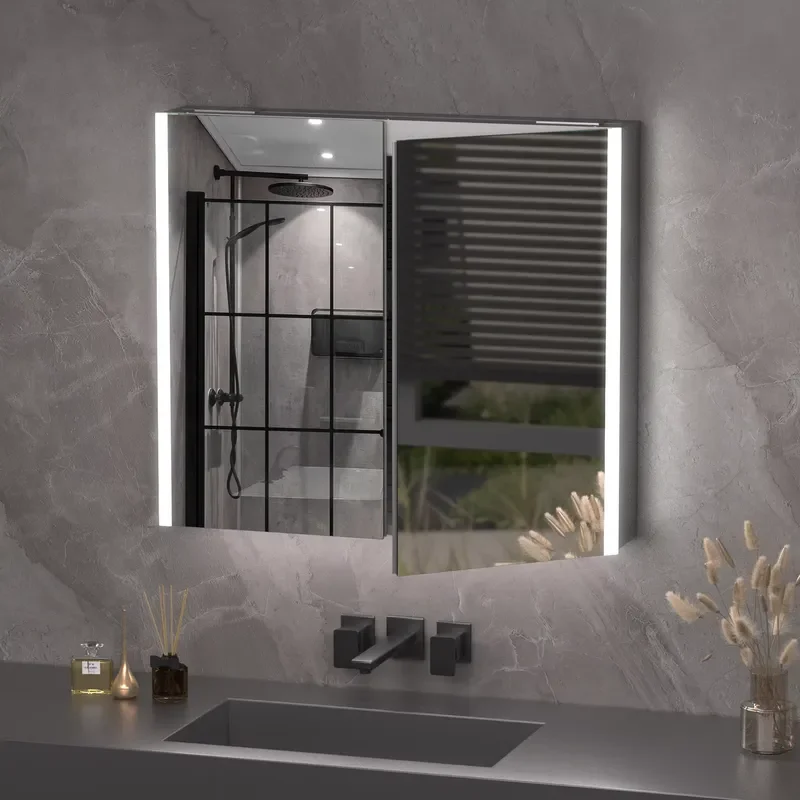 for Waterproof Rust-proof Aluminum  Bathroom Mirror Double Mirror Cabinet