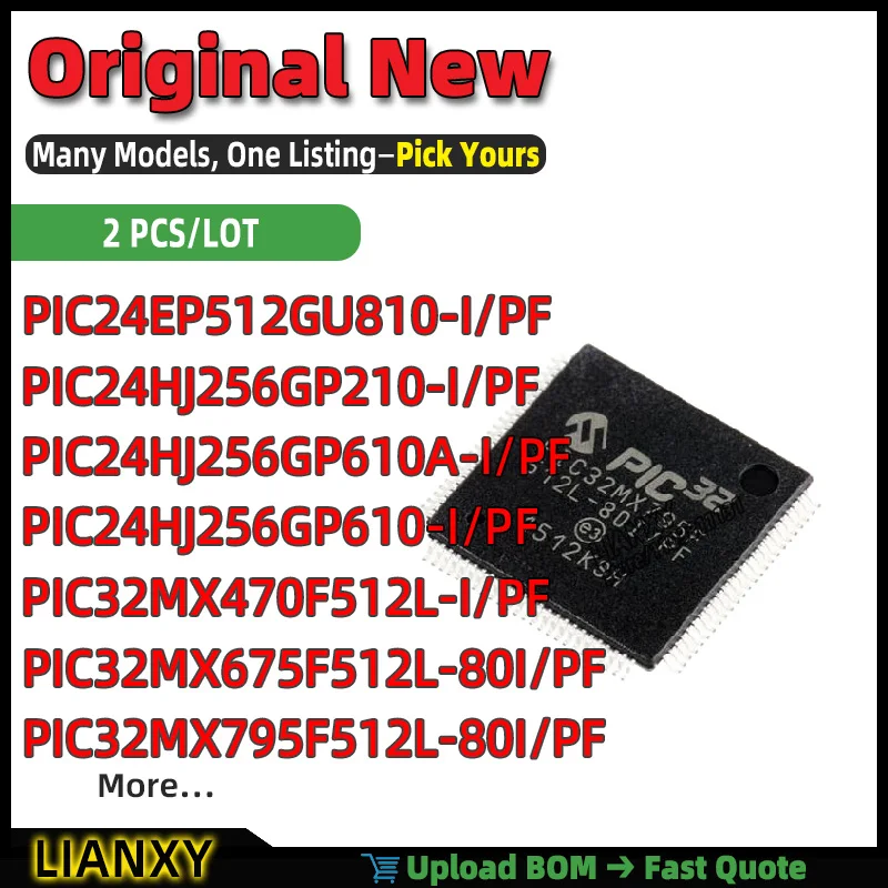 PIC32MX470F512L-I/PF PIC24HJ256GP210-I/PF PIC24EP512GU810-I/PF PIC32MX795F512L-80I/PF PIC24HJ256GP610A-I/PF TQFP-100