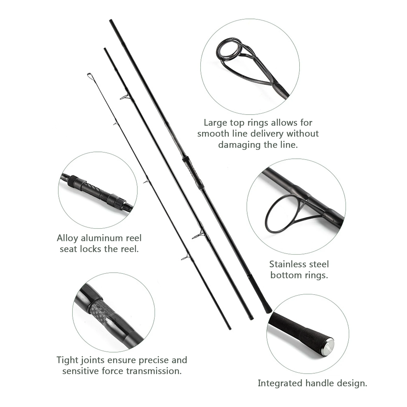 صنارة صيد كبيرة الحلقات الطويلة 3 أقسام صنارة صيد سمك الشبوط خفيفة الوزن صنارة صيد خفيفة الوزن