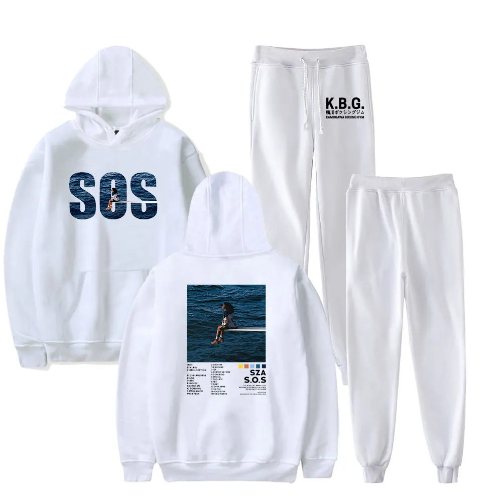 

Rapper SZA JERSEY SOS New Album 2 Pieces Sets Tracksuit Men Hooded Sweatshirt+Pants Pullover Hoodie Casual Sportwear Suit