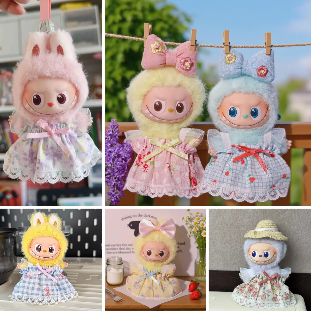 

Cute Mini Floral Skirt Dress For Labubu 4.0 The Monsters Pin for Love Series For Mini Labubu Doll Clothes Accessories