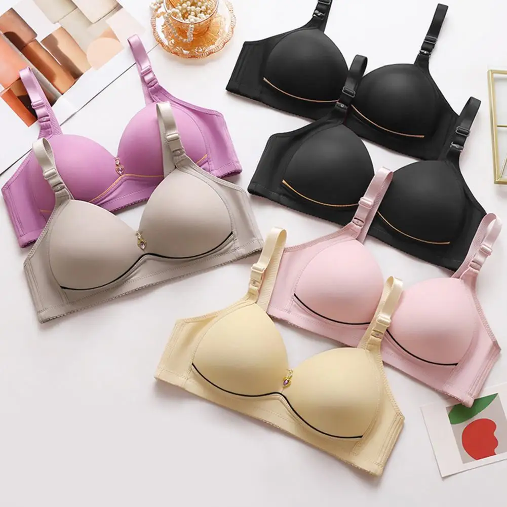 Soft Lady Bra Solid Color Foldable Smooth Surface Lady Brassiere  Rhinestone Decor Women Brassiere Female Underwear