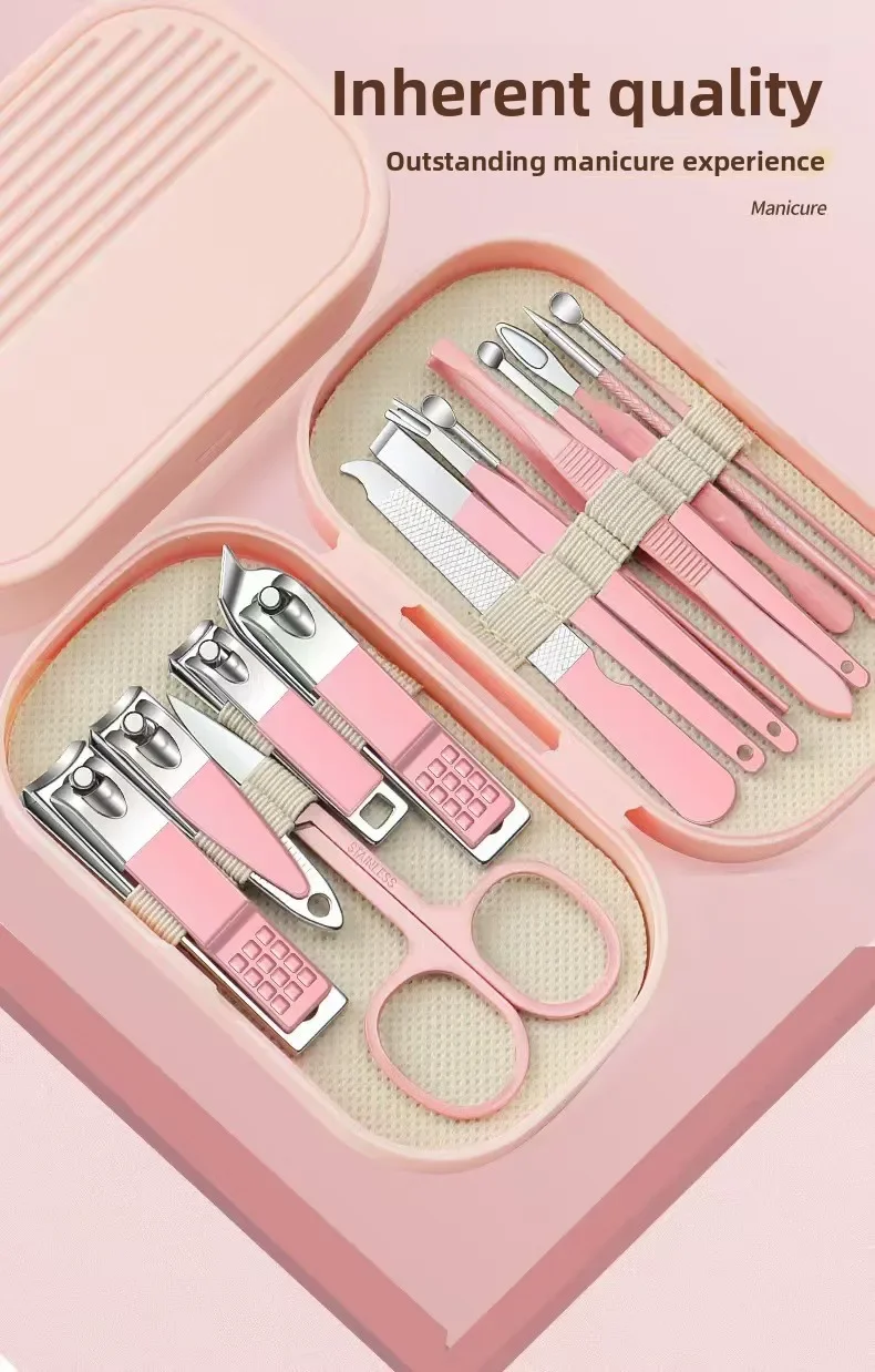 14-teiliges Set Edelstahl-Nagelknipser-Set mit Aufbewahrung Ergonomisches Design Gerade Klinge Langlebiges Maniküre-Werkzeug Weihnachtsgeschenk – Detail 3