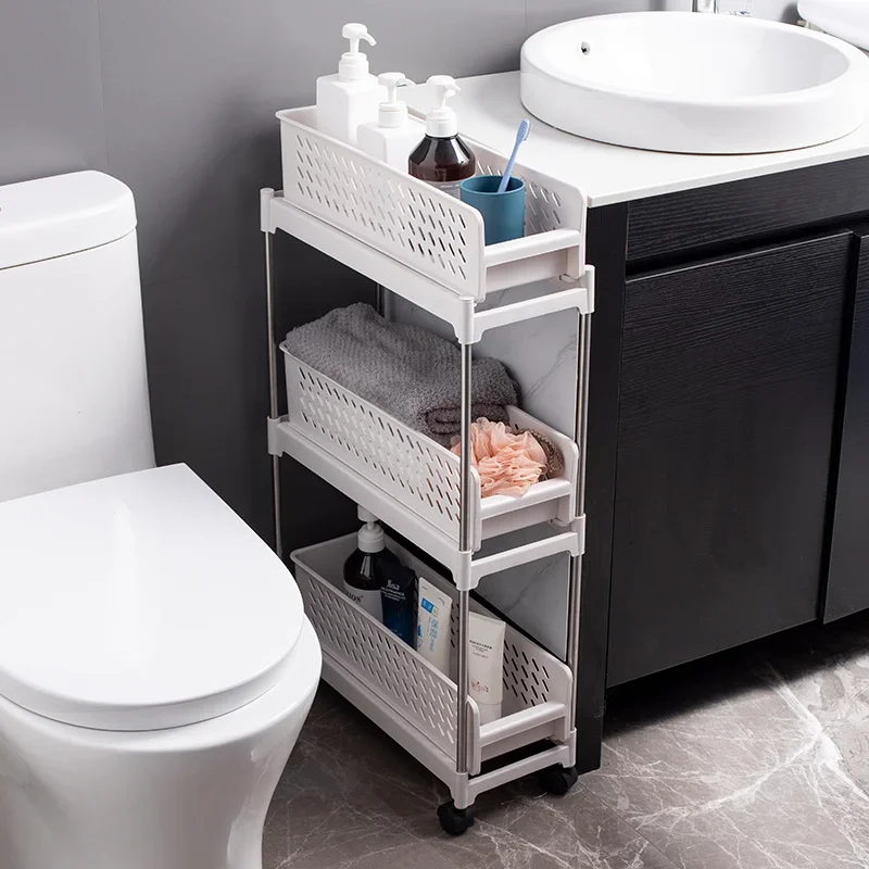 Multilayer Bathroom Shelves Multifunctional Seam Shampoo Storage Floor Type Plastic Organizers for Kitchen