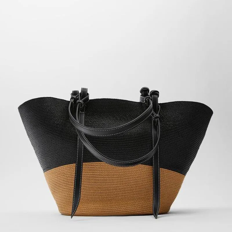 Bolso de compras de paja hecho a mano para mujer, bolsa de hombro tejida de lujo, de gran capacidad, para playa y viaje, tendencia de verano, 2023