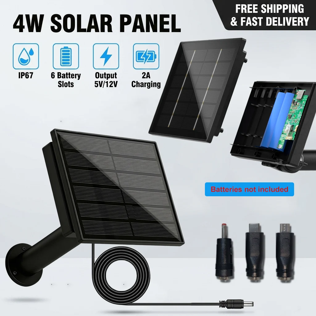

4W Solar Panel Output 5V 12V Solar Cells Charge Install 18650 Battery IP66 Waterproof Outdoor For Remote Sensors Hunting Device